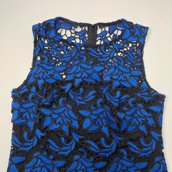 RARE Self-Portrait Cobalt Blue Floral Embroidered Lace Cocktail Mini Dress - Picture 3 of 16